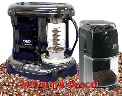 NESCO Pro Coffee Roaster & Hearthware burr Grinder Set + 2 lbs free green Beans